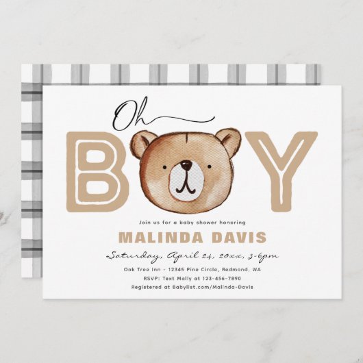 くまのベイビーシャワー招待状 | クマの赤ちゃん歓迎会 招待状 (正面/裏面)