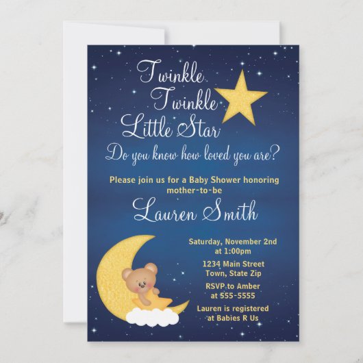 くまのベイビーシャワー招待状　Twinkle Little Star 招待状 (正面)