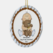くまのベビーの初めてのクリスマスのオーナメントを持つベビー セラミックオーナメント (右)