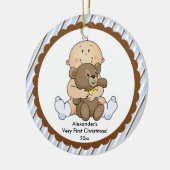 くまのベビーの初めてのクリスマスのオーナメントを持つベビー セラミックオーナメント (左)