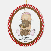 くまのベビーの初めてのクリスマスのオーナメントを持つベビー セラミックオーナメント (左)