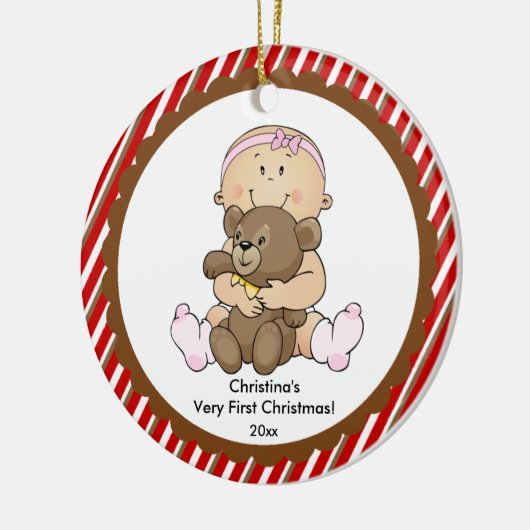 くまのベビーの初めてのクリスマスのオーナメントを持つベビー セラミックオーナメント (左)