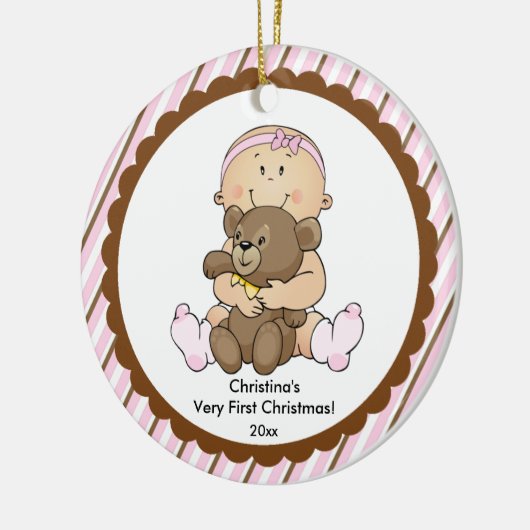 くまのベビーの初めてのクリスマスのオーナメントを持つベビー セラミックオーナメント (左)