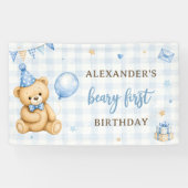 くまのベリーの1歳の誕生日 青い風船 横断幕 (横)