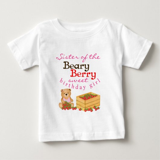 くまのベリー スウィート キューのいちごの妹の誕生日 ベビーTシャツ (正面)