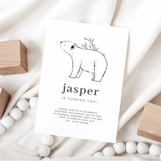 くまのライン描き誕生日招待状 招待状