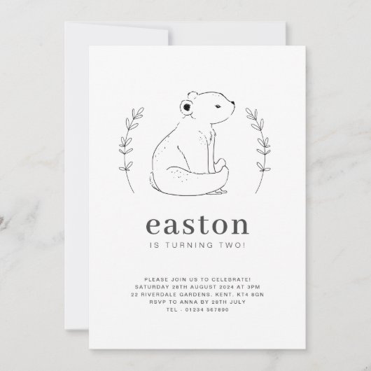 くまのライン描き誕生日招待状 招待状 (正面)