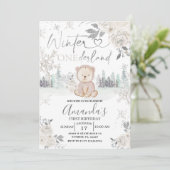 くまの冬のワンダーランドの雪の花の誕生日 招待状 (スタンド正面)