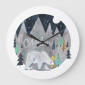 くまの冬の山 月 ラージ壁時計 (正面)