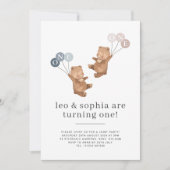 くまの双子ちゃんの誕生日 - 写真1歳 招待状 (正面)