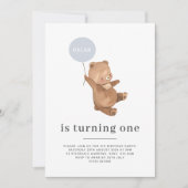 くまの名前 - 1歳の誕生日招待状 - 青い風船 招待状 (正面)