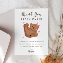 くまの女の子の誕生日パーティー サンキューカード