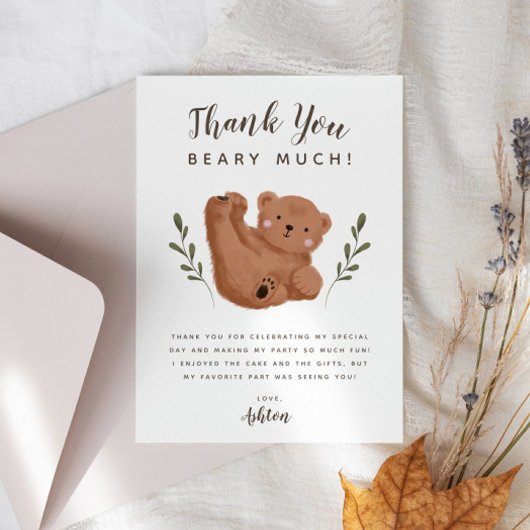 くまの子どもの誕生日パーティー感謝カード サンキューカード