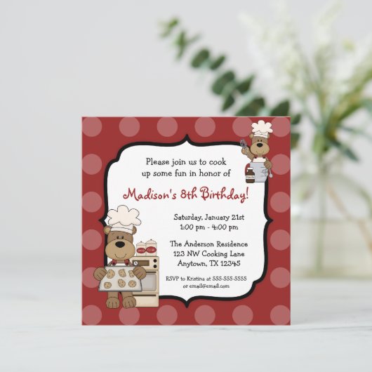 くまの子供の誕生日のパーティーの調理 招待状 (スタンド正面)