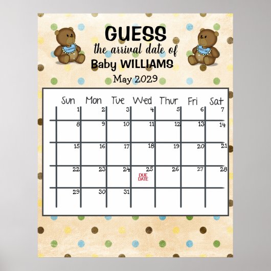 くまの子出産予定日カレンダーポスター ポスター (正面)