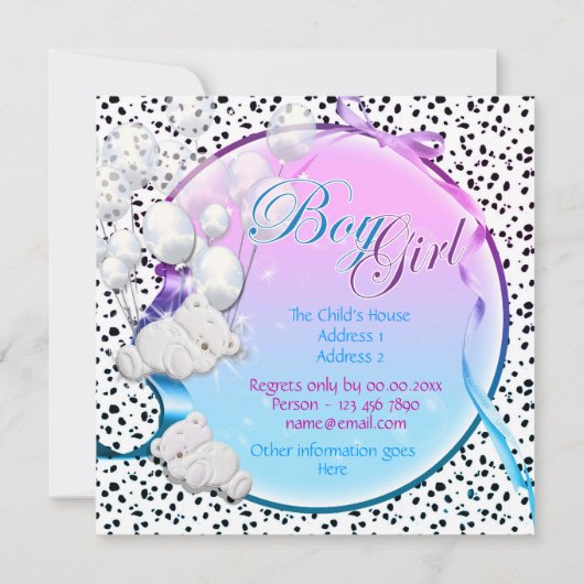 くまの性は男の子の女の子のパーティーを明らかにします 招待状 (裏面)