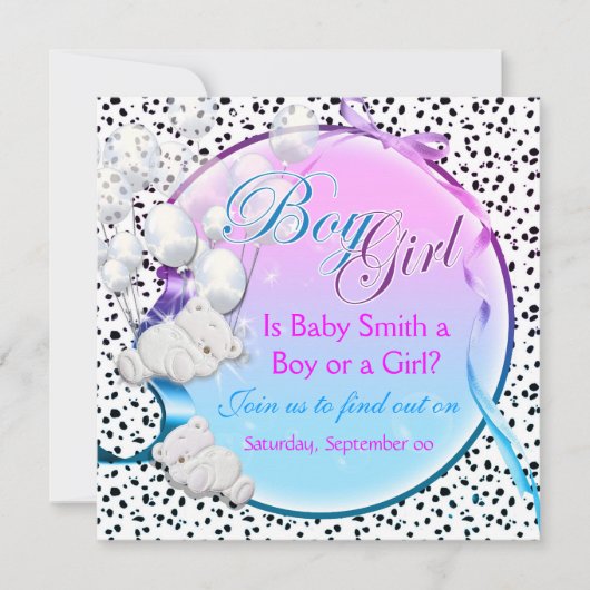 くまの性は男の子の女の子のパーティーを明らかにします 招待状 (正面)