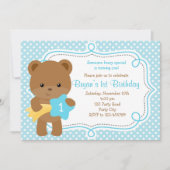くまの招待状(第1誕生日/ベビーシャワー) -男の子 招待状 (正面)