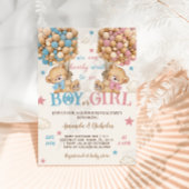 くまの星と風船 ピンクとブルー 性別発表パーティー 招待状