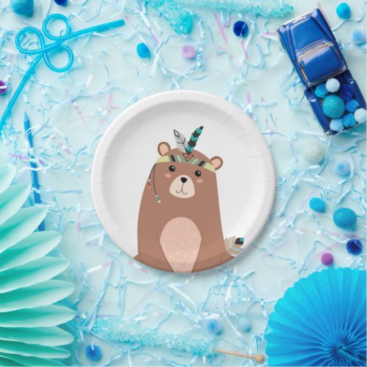 くまの森林森林誕生日のBohoの種族ベビー ペーパープレート (パーティー)