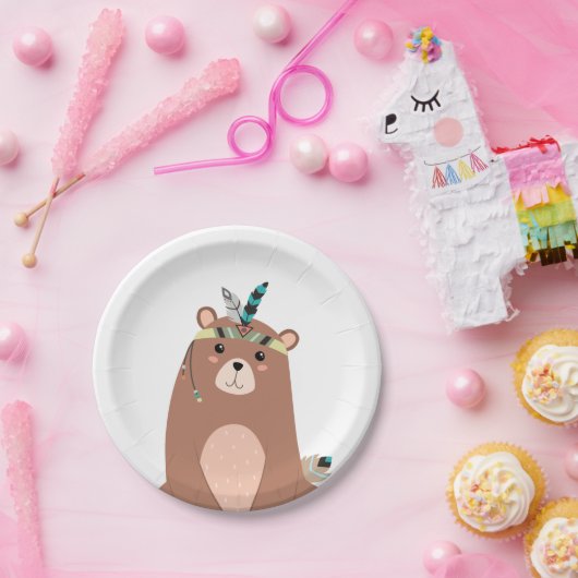 くまの森林森林誕生日のBohoの種族ベビー ペーパープレート (パーティー)