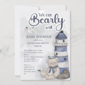 くまの灯台 出産前祝い ほぼ待てない 赤ちゃん男の子 シャワー 招待状 (正面)