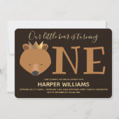 くまの王冠　1歳の誕生日　かわいい動物 招待状 (正面)