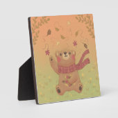 くまの秋の落ち葉遊び フォトプラーク (正面)