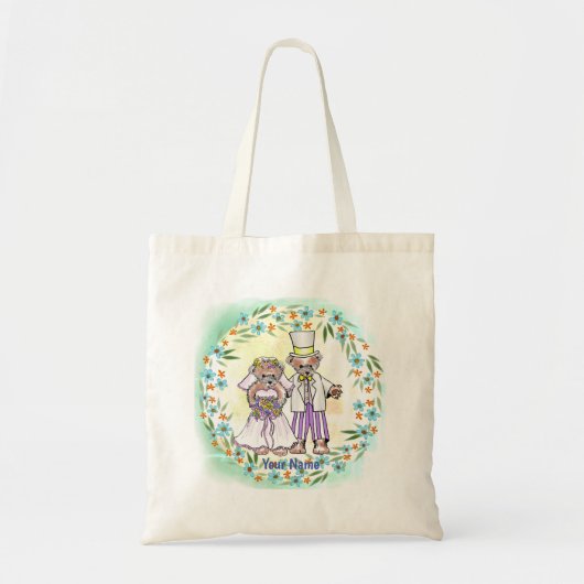 くまの花嫁と花婿のウェディングトートバッグ トートバッグ (正面)