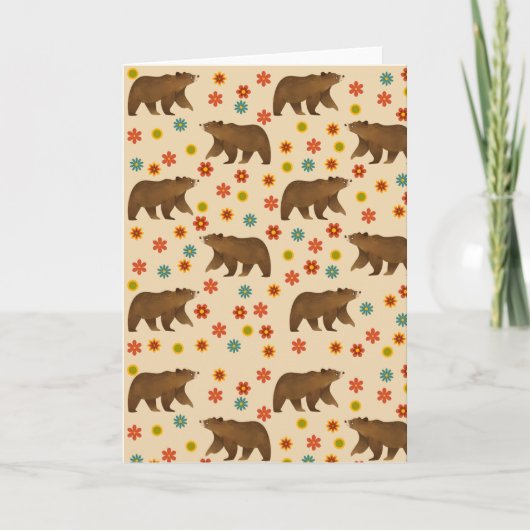 くまの花柄 サンキューカード (正面)