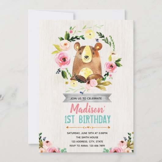 くまの誕生日のパーティの招待状 招待状 (正面)