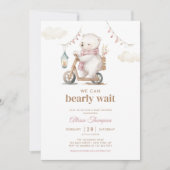 くまの赤ちゃんお待ち遠しい！テディベアの女の子のベビーシャワー 招待状 (正面)
