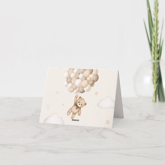 くまの赤ちゃんお待ち遠しかったブラウンくま風船ベビーシャワー サンキューカード (裏面)