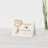 くまの赤ちゃんお待ち遠しかったブラウンくま風船ベビーシャワー サンキューカード (正面)