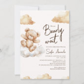 くまの赤ちゃんが楽しみで待ちきれない、ベアリー・ウェイト・ベア・クラウド・ベイビー・シャワーのお知ら 招待状 (正面)