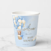 くまの赤ちゃんが楽しみで待ち遠しい！青いテディベアのベビーシャワーパーティー 紙コップ (裏面)