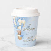 くまの赤ちゃんが楽しみで待ち遠しい!青いテディベアのベビーシャワーパーティー 紙コップ (裏面)