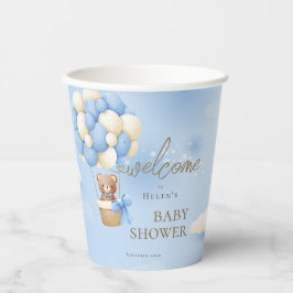 くまの赤ちゃんが楽しみで待ち遠しい！青いテディベアのベビーシャワーパーティー 紙コップ