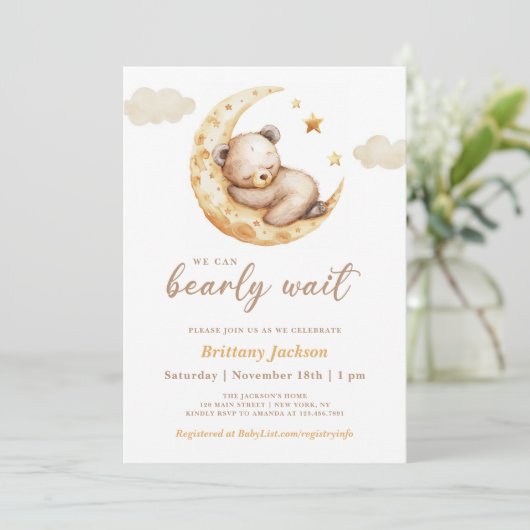 くまの赤ちゃんと一緒にお月見 男女兼用 招待状 (スタンド正面)