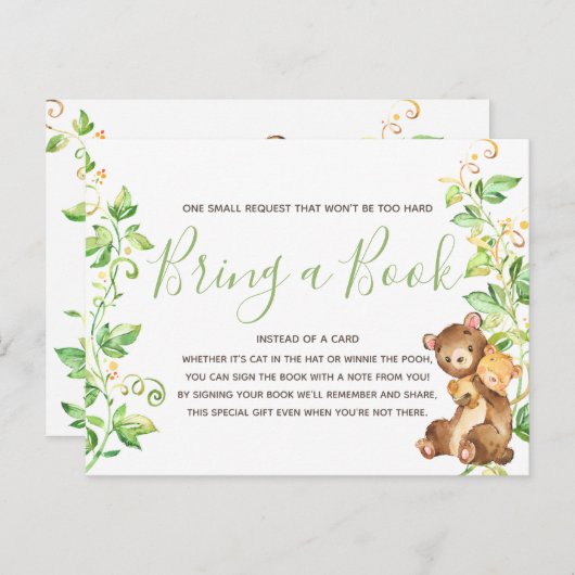 くまの赤ちゃんのシャワーにおすすめの絵本を持ってきてください 本のカード インビテーションポストカード (正面/裏面)