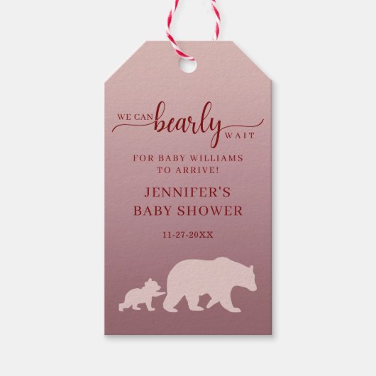 くまの赤ちゃんのシャワータグ 女の子 ピンク ウッドランド ギフトタグ (正面)