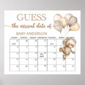 くまの赤ちゃんのシャワー出産予定日当てクイズカレンダーポスター ポスター (正面)