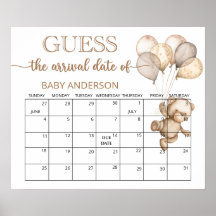 くまの赤ちゃんのシャワー出産予定日当てクイズカレンダーポスター