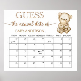 くまの赤ちゃんのシャワー出産予定日当てクイズ カレンダー ポ ポスター