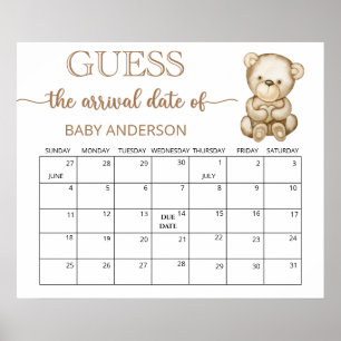 くまの赤ちゃんのシャワー出産予定日当てクイズ カレンダー ポ ポスター