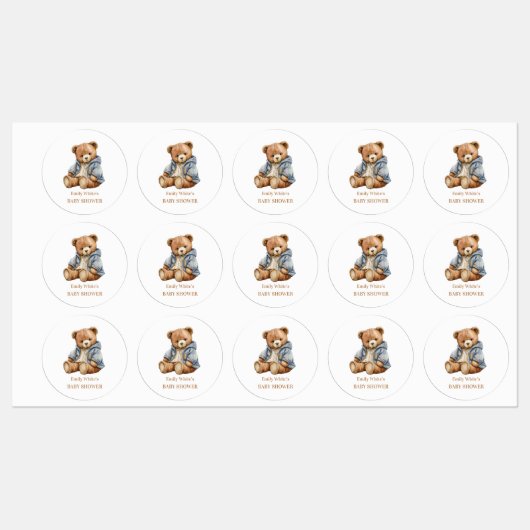 くまの赤ちゃんのシャワー招待状：もう待ちきれない  ラベル (シート)