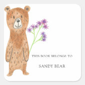 くまの赤ちゃんのシャワー本のしおり スクエアシール (正面)