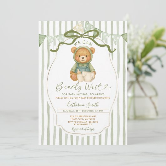 くまの赤ちゃんのシャワー ストライプが楽しみで仕方ない 招待状 (スタンド正面)