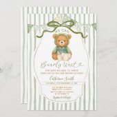 くまの赤ちゃんのシャワー ストライプが楽しみで仕方ない 招待状 (正面/裏面)