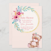 くまの赤ちゃんの女の子のシャワーパーティー招待状 招待状 (正面/裏面)